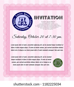 Pink Retro invitation. Money Pattern design. Detailed. With guilloche pattern and background. 