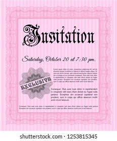Pink Retro invitation. Money Pattern. Vector illustration. With guilloche pattern and background. 