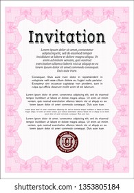 Pink Retro invitation. Money Pattern design. Detailed. With complex background. 