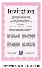 Pink Retro invitation. Money Pattern design. Complex background. Detailed. 