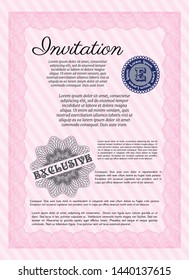 Pink Retro invitation. Money Pattern design. Detailed. With complex linear background. 