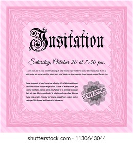 Pink Retro invitation. Money style design. With guilloche pattern. Detailed. 