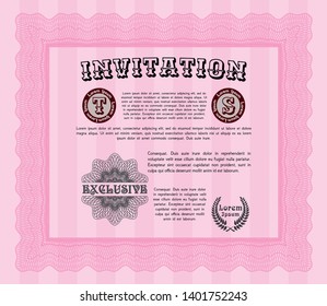 Pink Retro invitation. Money style design. Printer friendly. Vector illustration. 