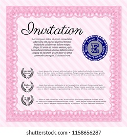 Pink Retro invitation. Nice design. Vector illustration. With background. 