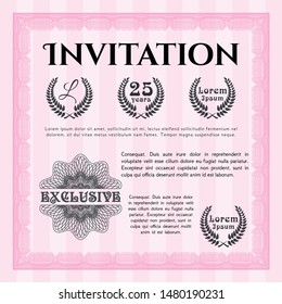 Pink Retro invitation. Nice design. Detailed. Easy to print. 