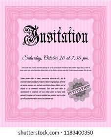 Pink Retro invitation. Perfect design. Detailed. With complex linear background. 