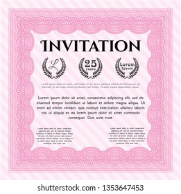 Pink Retro invitation. Perfect design. With guilloche pattern. Vector illustration. 