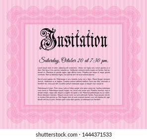 Pink Retro invitation. Perfect design. Detailed. Easy to print. 