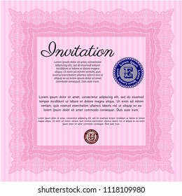 Pink Retro invitation. Printer friendly. Superior design. Detailed. 