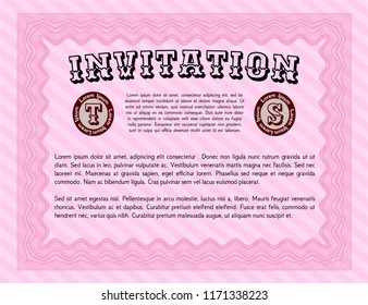 Pink Retro invitation. Printer friendly. Vector illustration. Money Pattern. 