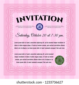 Pink Retro invitation. Printer friendly. Vector illustration. Money Pattern. 