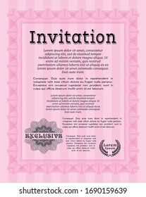 Pink Retro invitation. Printer friendly. Cordial design. Detailed. 