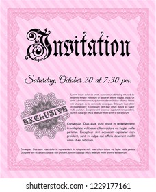 Pink Retro invitation. With quality background. Money style design. Vector illustration. 