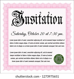 Pink Retro invitation. With quality background. Vector illustration. Modern design. 