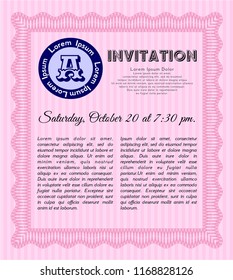 Pink Retro invitation. Sophisticated design. With guilloche pattern and background. Vector illustration. 