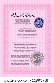 Pink Retro invitation. Superior design. With guilloche pattern and background. Vector illustration. 