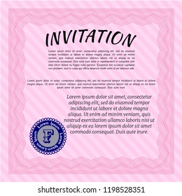 Pink Retro invitation. Superior design. Detailed. With guilloche pattern. 