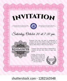 Pink Retro invitation template. Artistry design. With linear background. Vector illustration. 