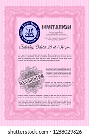 Pink Retro invitation template. With background. Customizable, Easy to edit and change colors. Money Pattern design. 