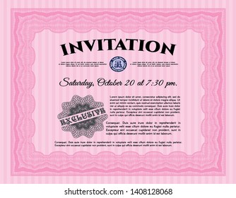 Pink Retro invitation template. With background. Good design. Vector illustration. 