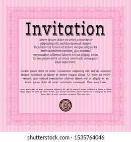 Pink Retro invitation template. With background. Excellent design. Detailed. 