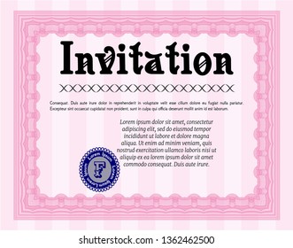 Pink Retro invitation template. Beauty design. With linear background. Detailed. 