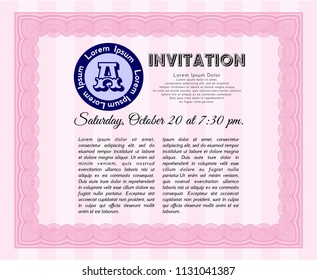 Pink Retro invitation template. With complex linear background. Superior design. Customizable, Easy to edit and change colors. 