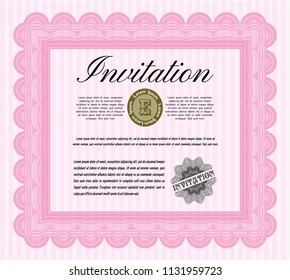 Pink Retro invitation template. Complex background. Detailed. Sophisticated design. 