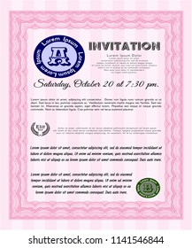 Pink Retro invitation template. With complex background. Customizable, Easy to edit and change colors. Money Pattern design. 