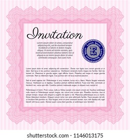 Pink Retro invitation template. With complex linear background. Good design. Customizable, Easy to edit and change colors. 