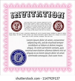 Pink Retro invitation template. With complex linear background. Detailed. Retro design. 