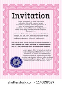 Pink Retro invitation template. With complex linear background. Sophisticated design. Detailed. 