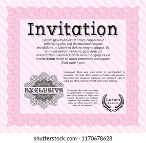Pink Retro invitation template. With complex background. Modern design. Detailed. 