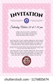Pink Retro invitation template. With complex linear background. Detailed. Money Pattern design. 