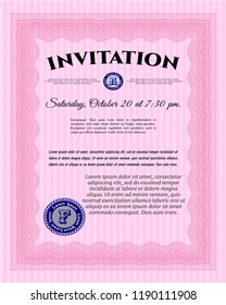 Pink Retro invitation template. Complex background. Customizable, Easy to edit and change colors. Money design. 