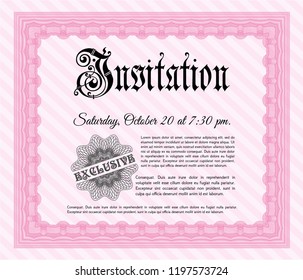 Pink Retro invitation template. Complex background. Customizable, Easy to edit and change colors. Perfect design. 