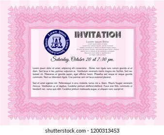 Pink Retro invitation template. With complex background. Vector illustration. Excellent design. 