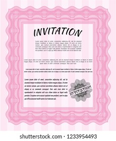 Pink Retro invitation template. Complex background. Money Pattern design. Customizable, Easy to edit and change colors. 