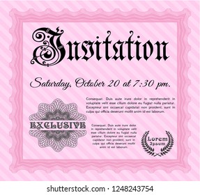 Pink Retro invitation template. Complex background. Vector illustration. Artistry design. 