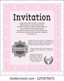 Pink Retro invitation template. With complex linear background. Money style design. Detailed. 