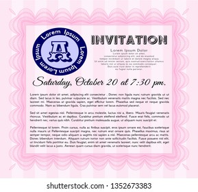 Pink Retro invitation template. With complex linear background. Customizable, Easy to edit and change colors. Good design. 