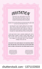 Pink Retro invitation template. With complex linear background. Artistry design. Vector illustration. 