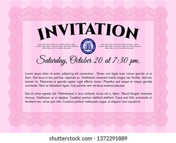 Pink Retro invitation template. Complex background. Lovely design. Detailed. 