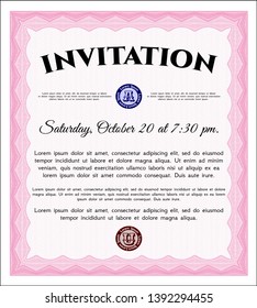Pink Retro invitation template. With complex background. Vector illustration. Nice design. 