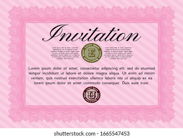 Pink Retro invitation template. Complex background. Customizable, Easy to edit and change colors. Money style design. 