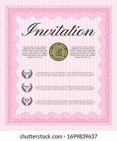 Pink Retro invitation template. With complex background. Money Pattern design. Customizable, Easy to edit and change colors. 