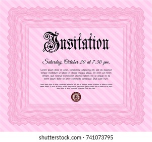 Pink Retro invitation template. Complex background. Customizable, Easy to edit and change colors. Elegant design. 