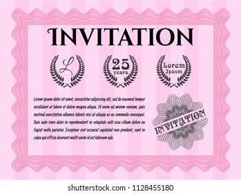 Pink Retro invitation template. Cordial design. With background. Vector illustration. 