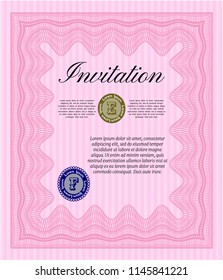 Pink Retro invitation template. Cordial design. Vector illustration. With complex linear background. 