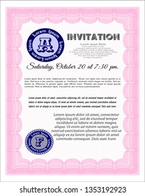 Pink Retro invitation template. Cordial design. With linear background. Vector illustration. 